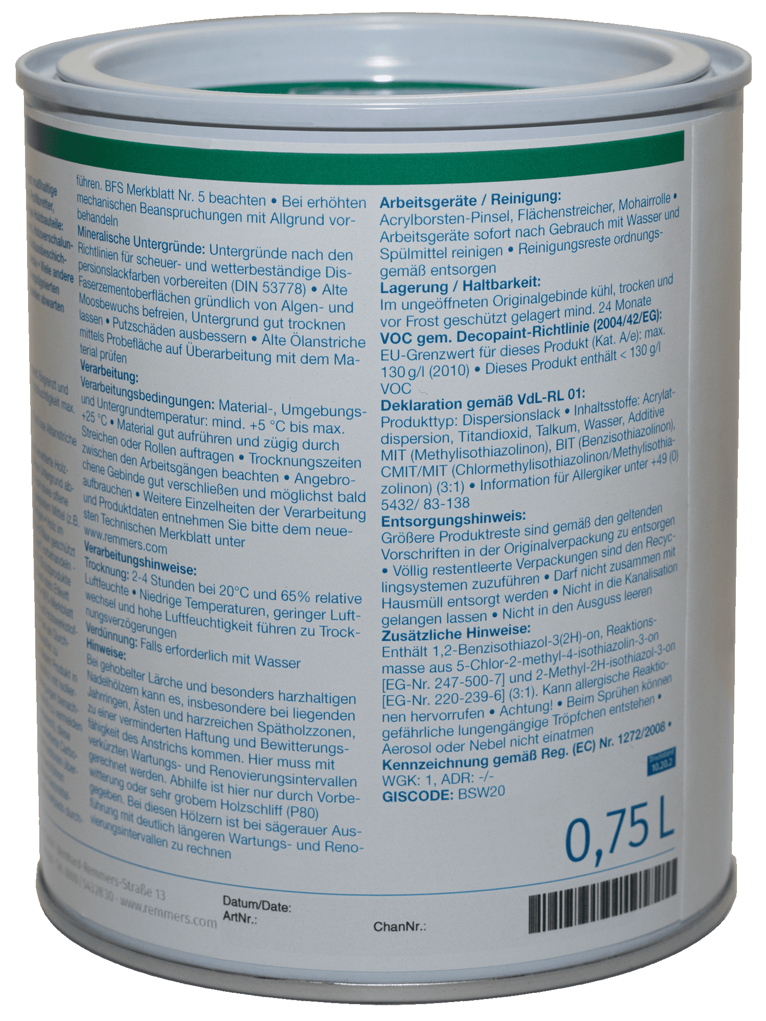 750ml Remmers Deckfarbe Flaschengrün