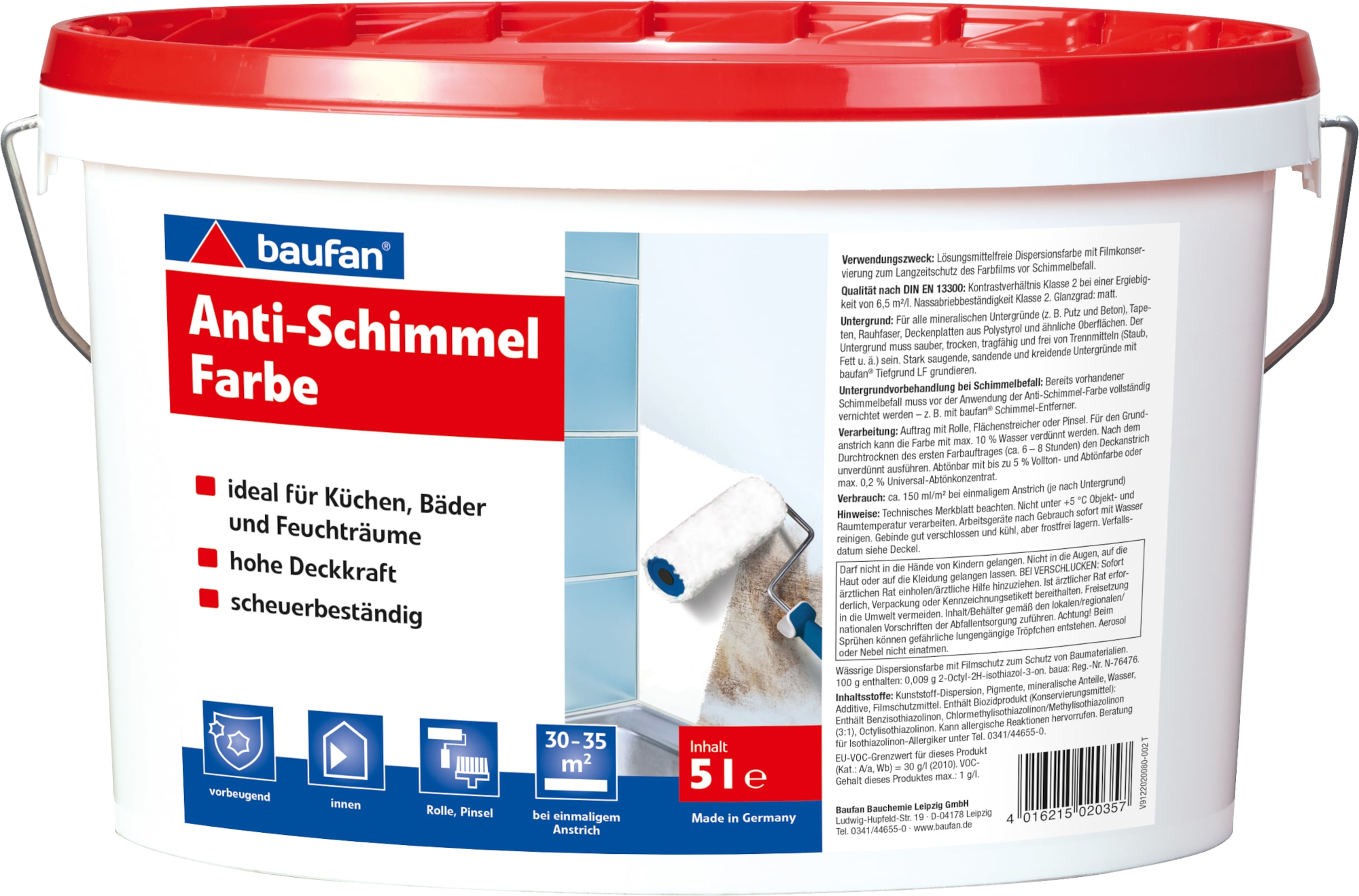 Baufan Schutzfarbe (ehem. Anti-Schimmelfarbe) 5L für Feuchträume