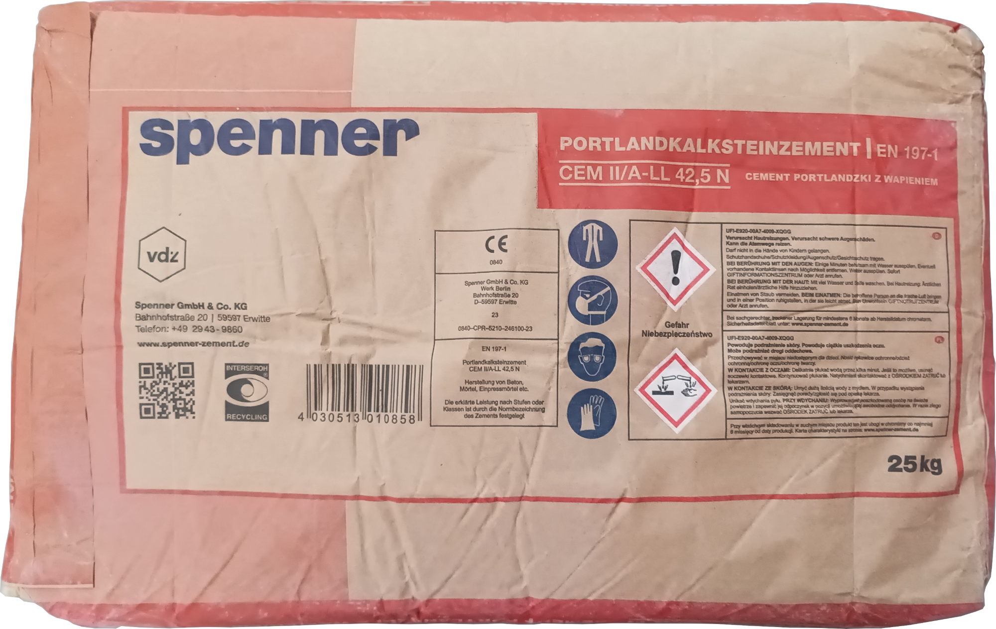 25kg Spenner Zement CEM II/A-LL 42,5 N EN 197-1 gesackt