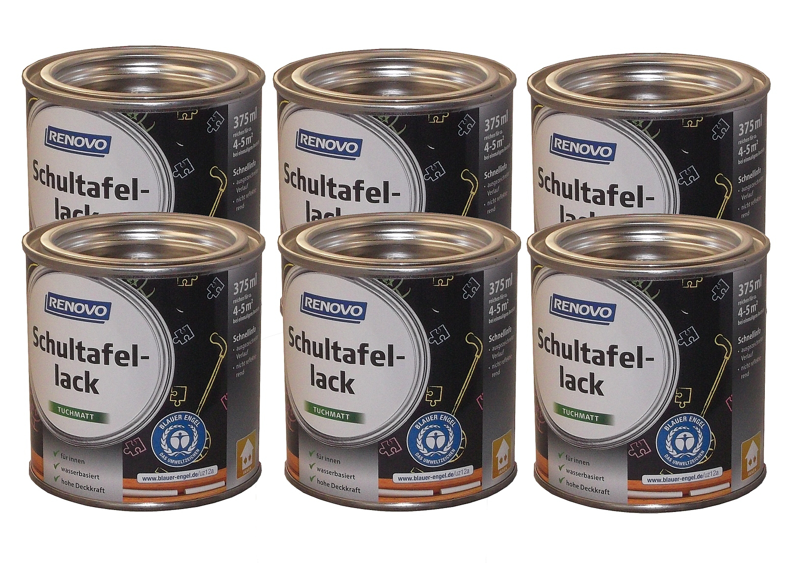 6x375ml Renovo Schultafellack wasserbasis schwarz