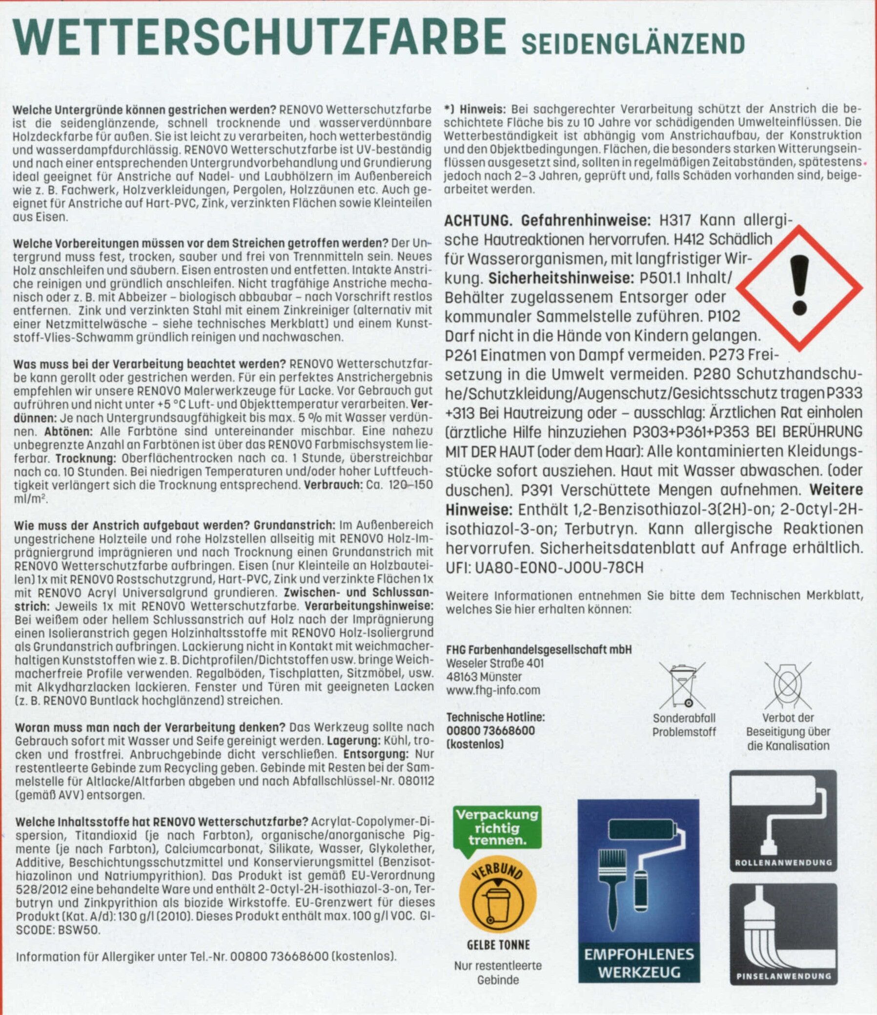 750ml Renovo Wetterschutzfarbe Nr.6001 smaragdgrün