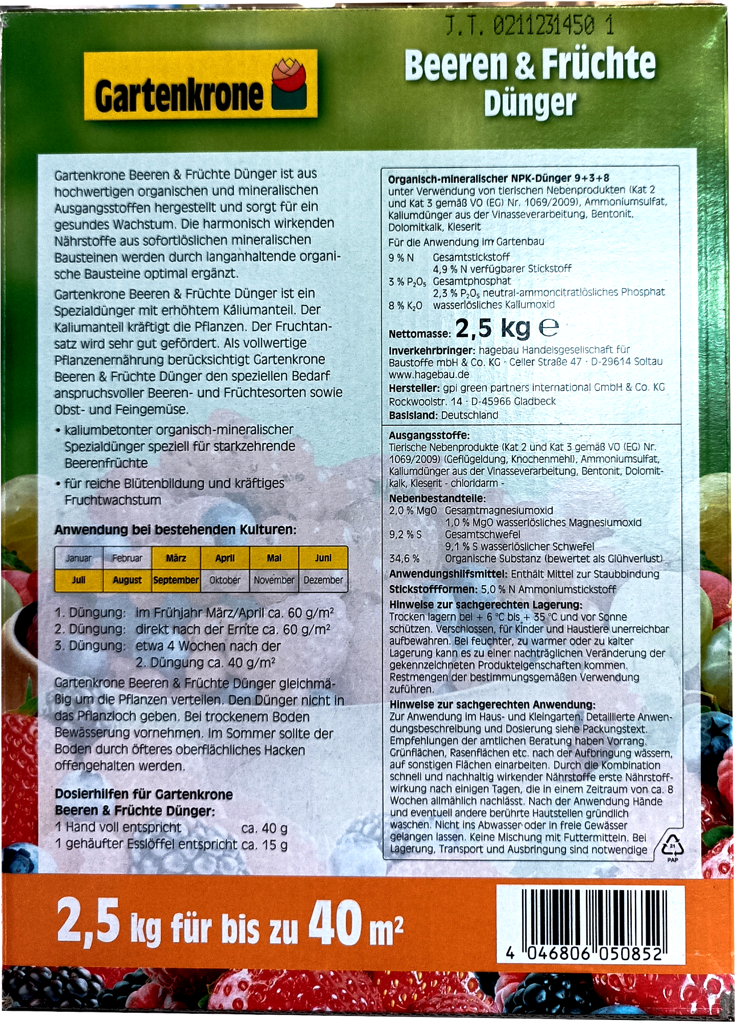 2,5kg Gartenkrone Beeren & Früchte Dünger