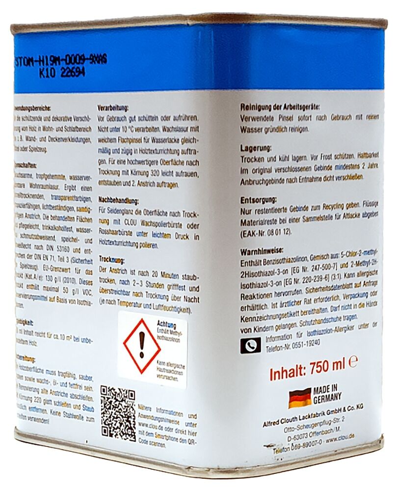 750ml Clou W11 Wachslasur farblos