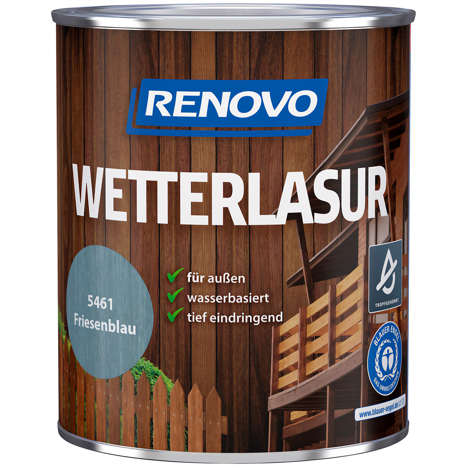 750ml Renovo Wetterlasur/ Aussenlasur Nr.5461 Friesenblau