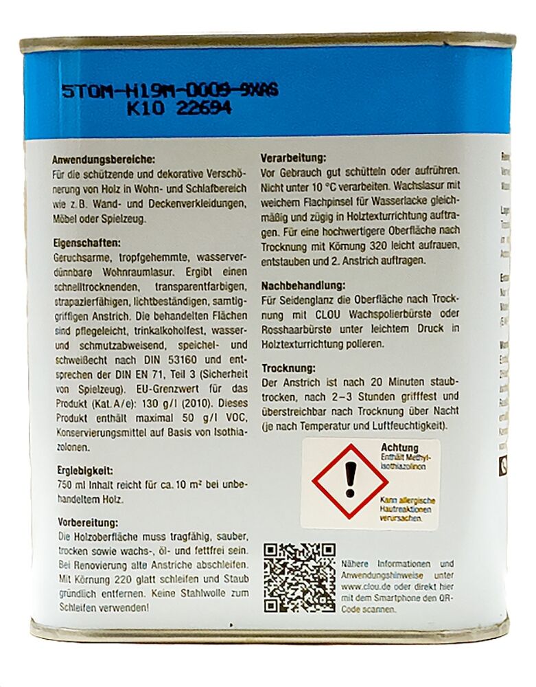 750ml Clou W11 Wachslasur farblos