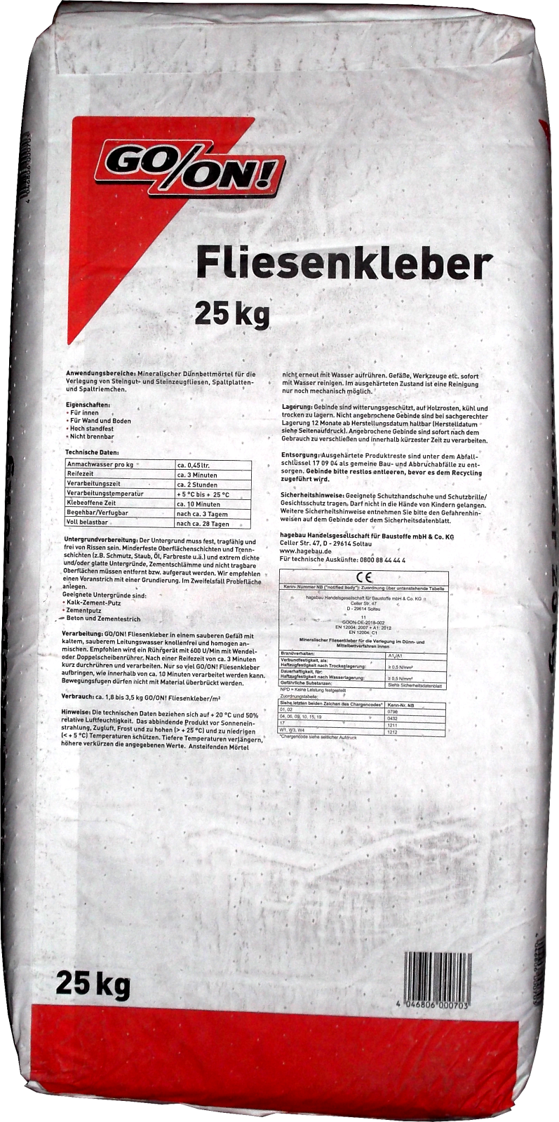 25kg GO/ON Fliesenkleber grau, innen