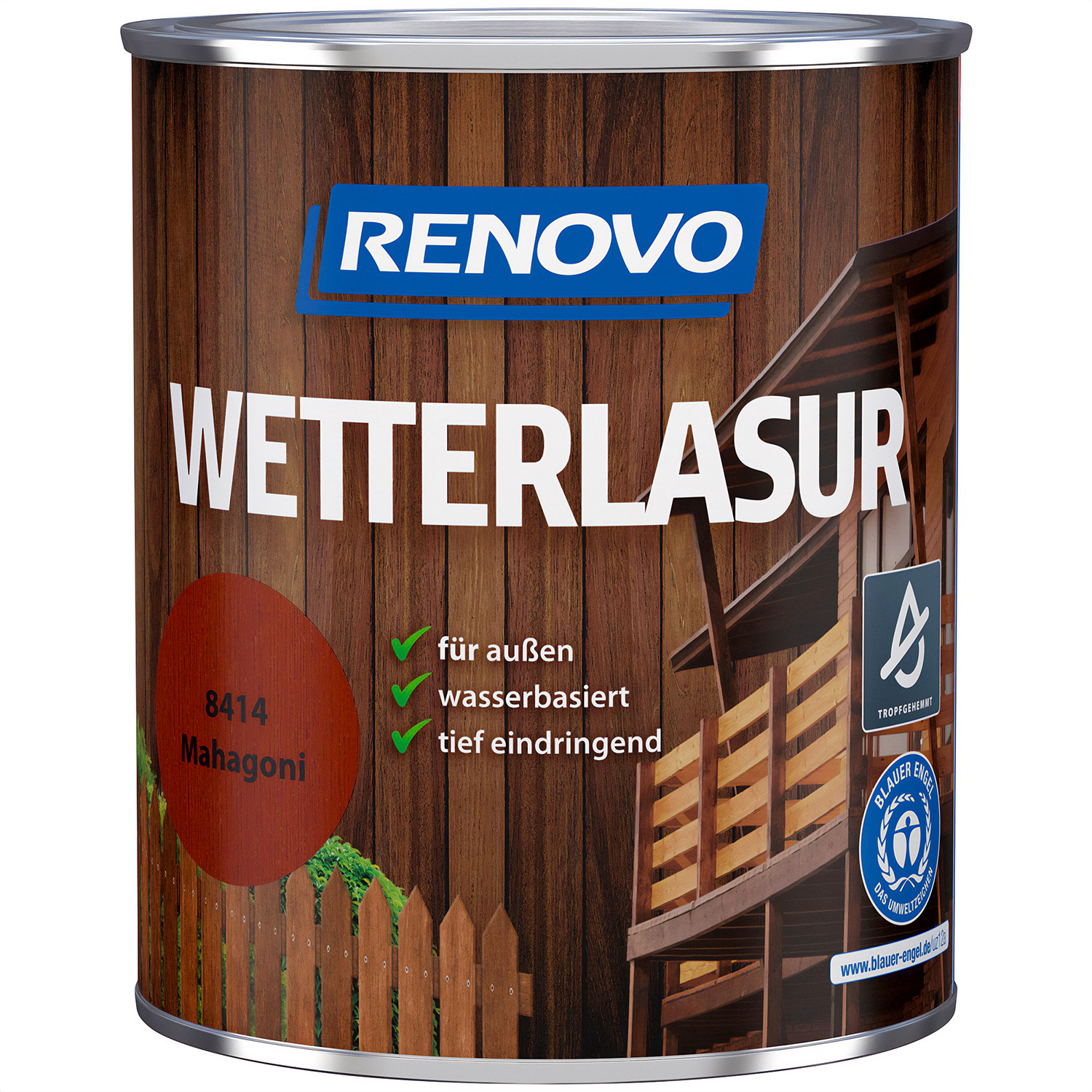 750ml Renovo Wetterlasur/ Aussenlasur Nr.8414 Mahagoni
