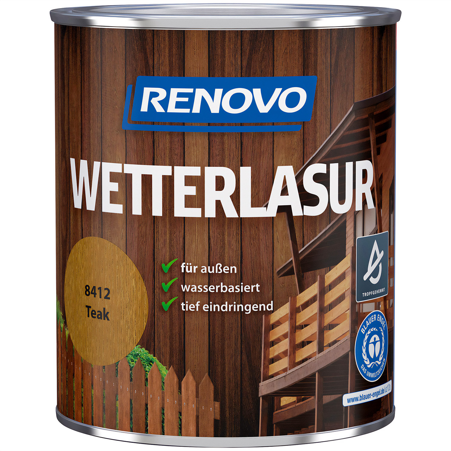750ml Renovo Wetterlasur/ Aussenlasur Nr.8412 Teak