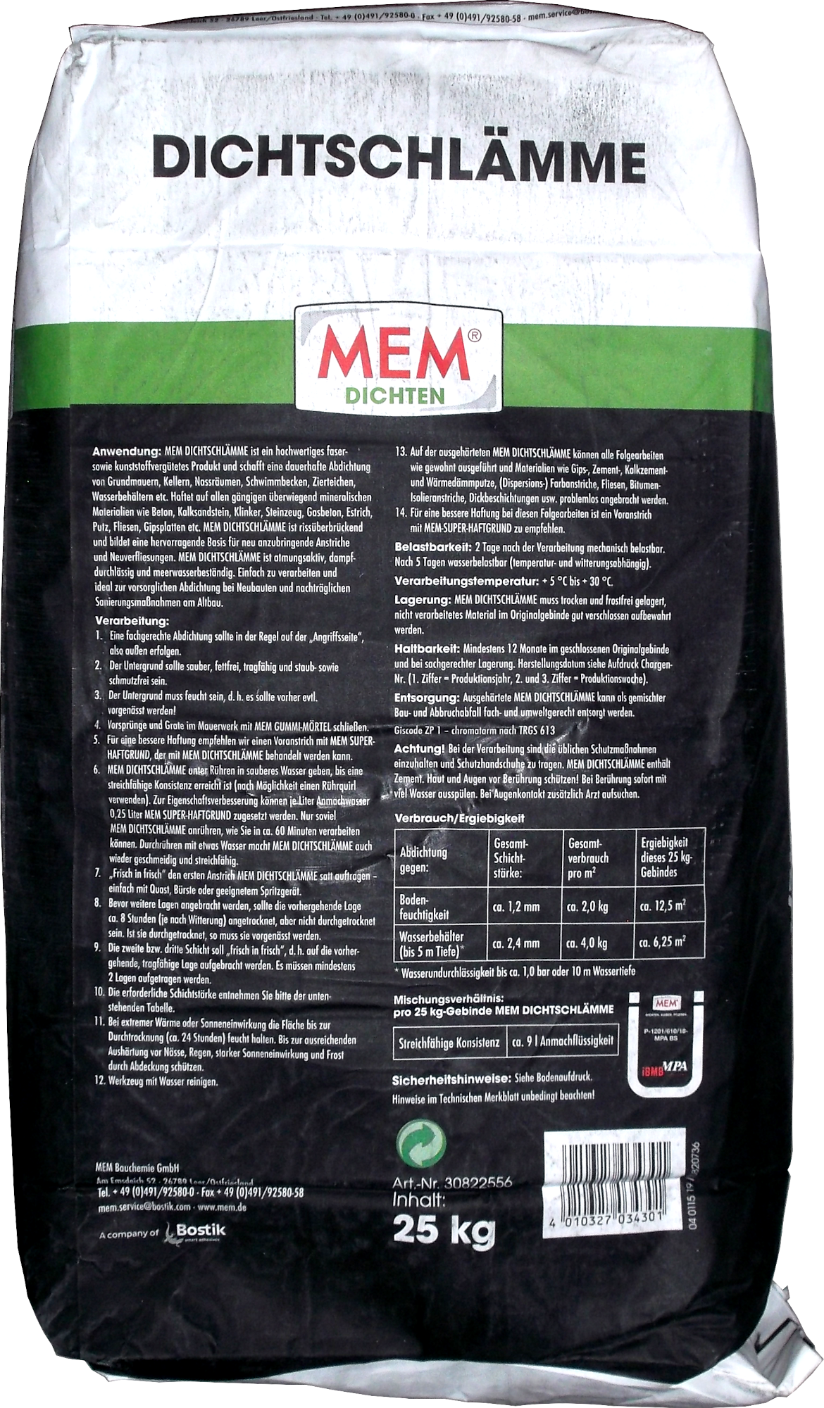 _25kg MEM Dichtschlämme mineralisch, innen und außen