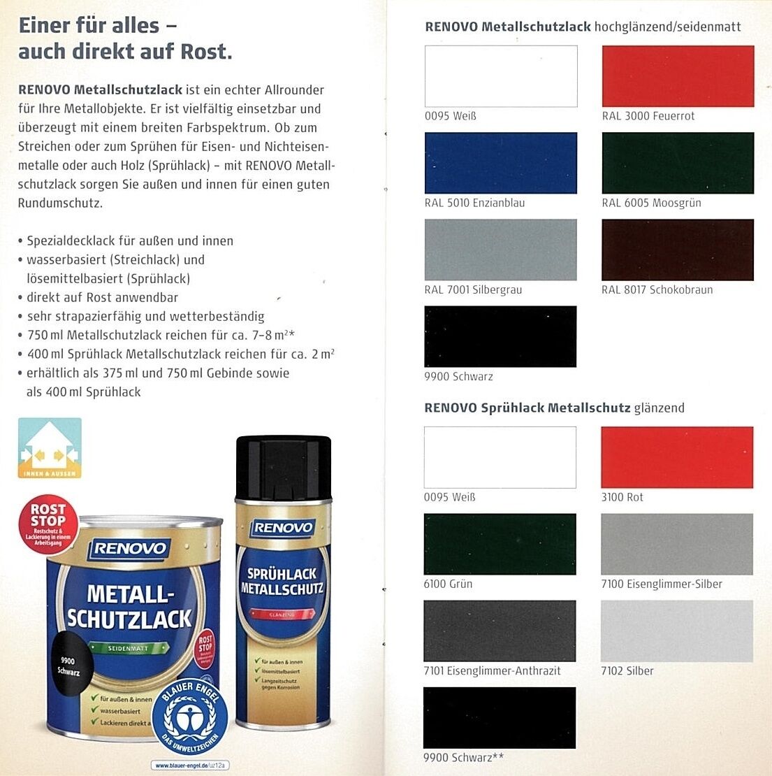 750ml Renovo Metallschutzlack sdm Schwarz 9900