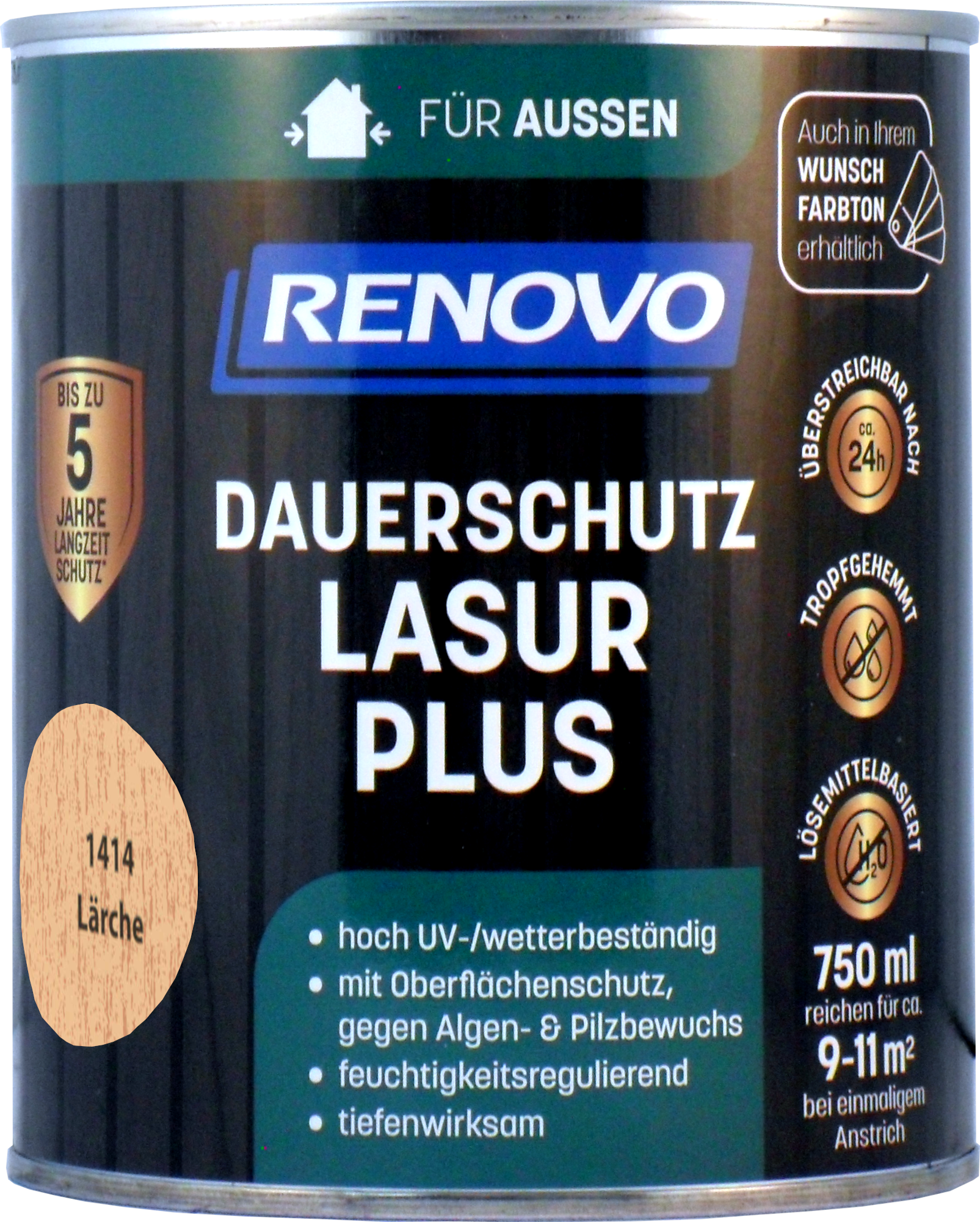 750ml Renovo Dauerschutzlasur PLUS Nr.1414 lärche