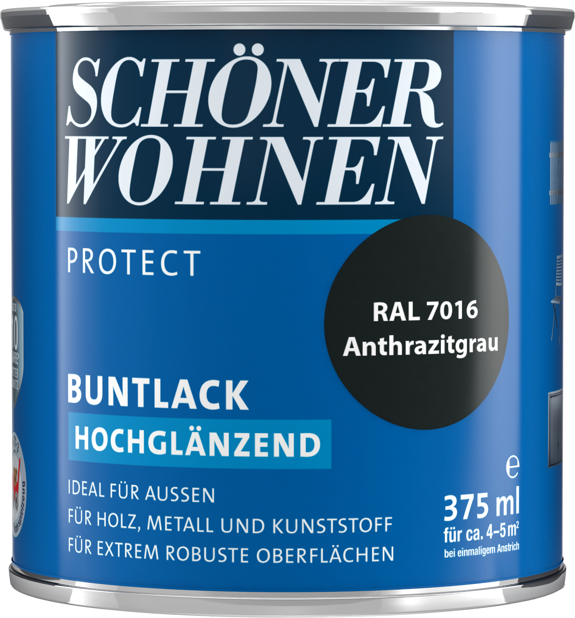 375ml Schöner Wohnen Protect Buntlack hochglänzend RAL 7016 Anthrazitgrau
