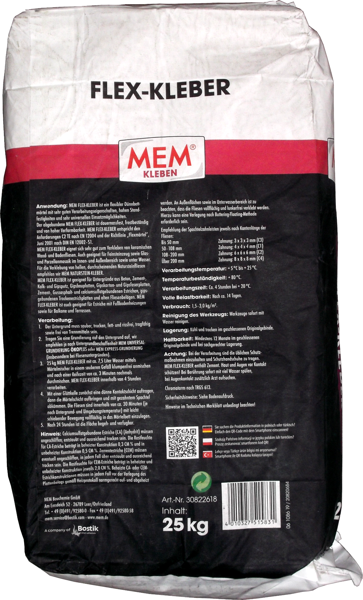 25Kg MEM Flex-Fliesenkleber C2TE S1 Flexmörtel