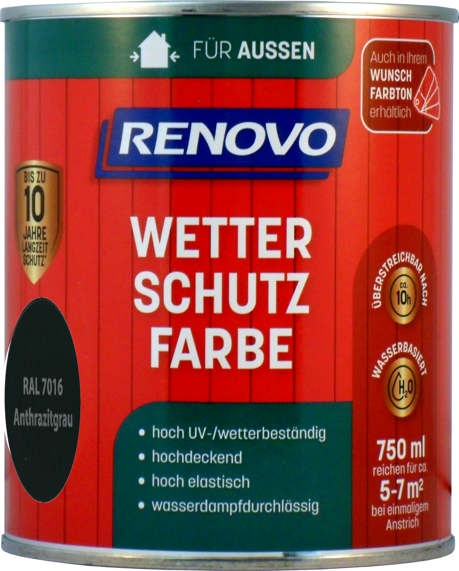 750ml Renovo Wetterschutzfarbe Nr.7016 Anthrazitgrau