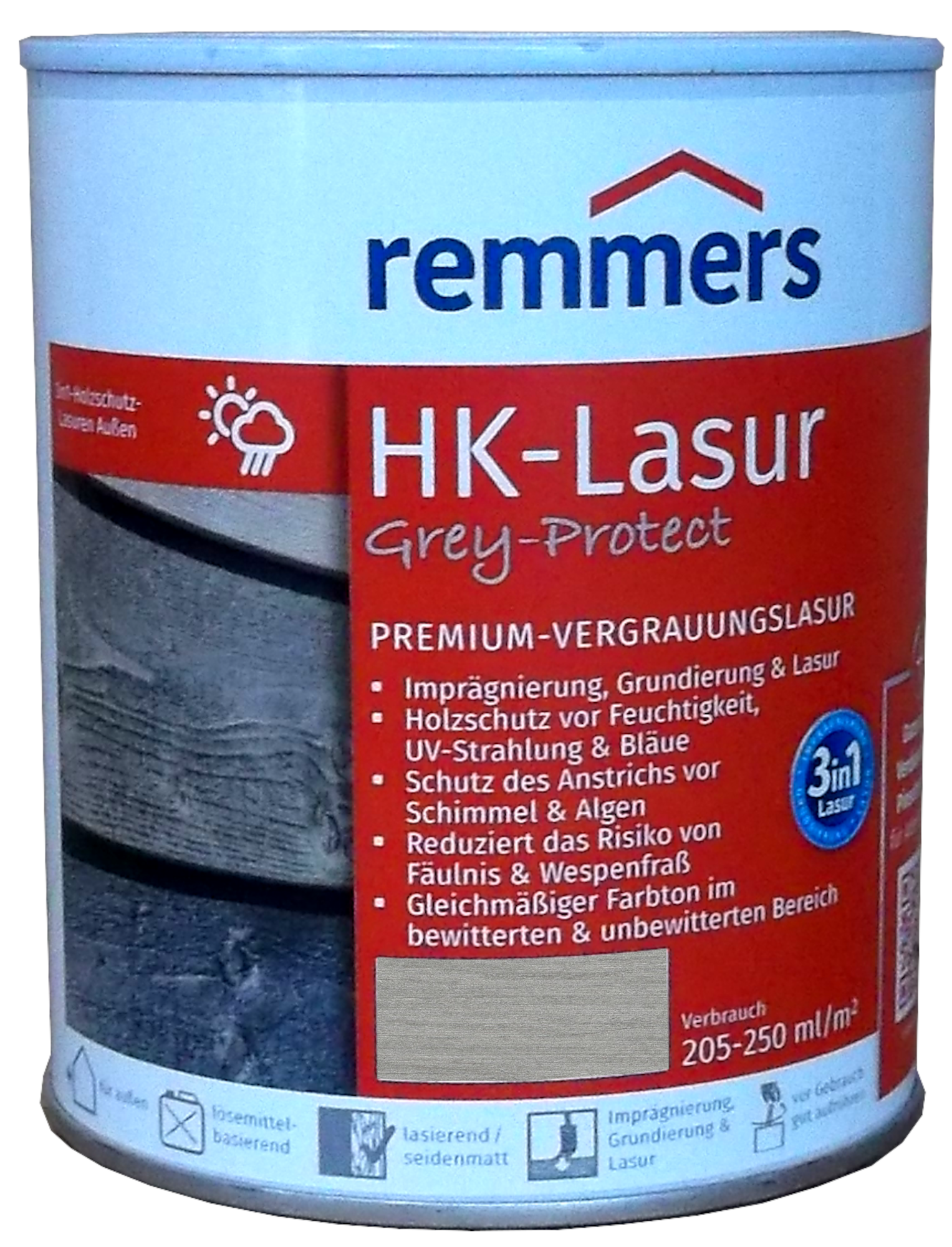 750ml Remmers HK Lasur Platingrau Grey Protect