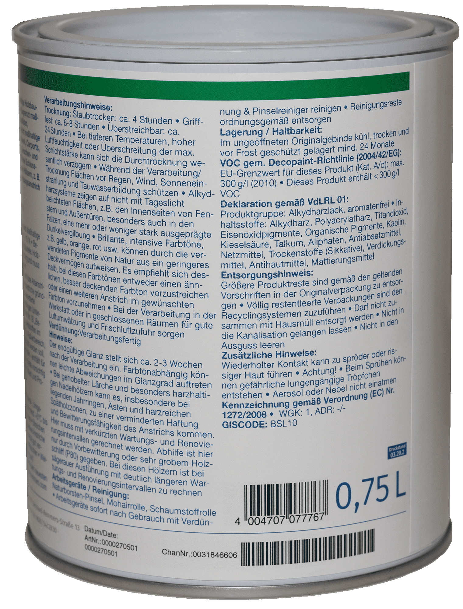 750ml Remmers Venti-Decklack 3in1 weiß RAL9016