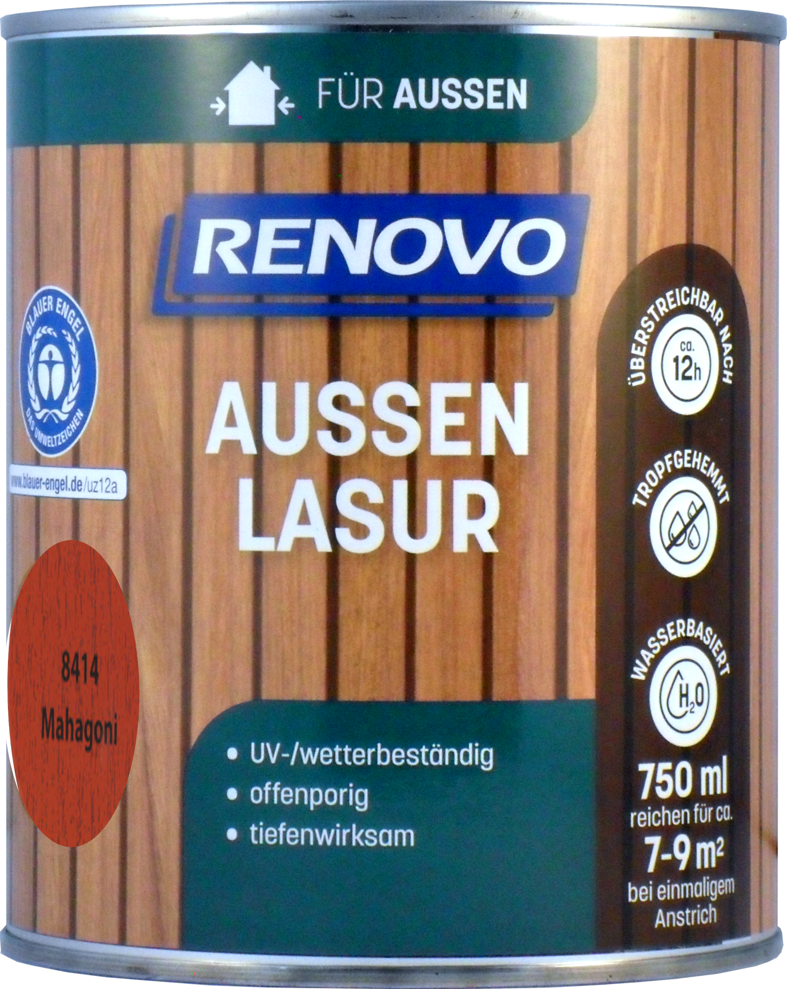 750ml Renovo Wetterlasur Nr.8414 Mahagoni