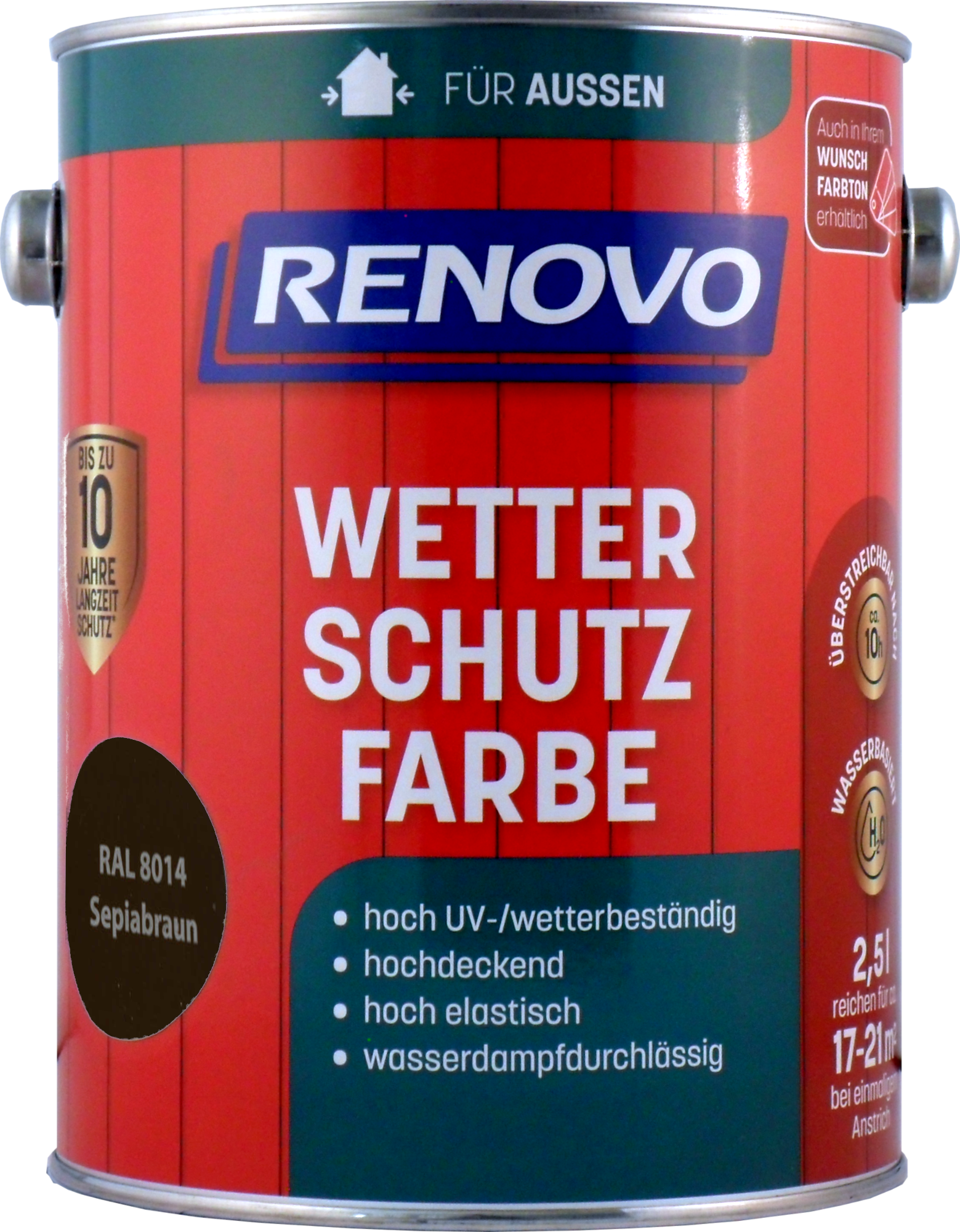 2,5 L Renovo Wetterschutzfarbe Nr.8014 sepiabraun
