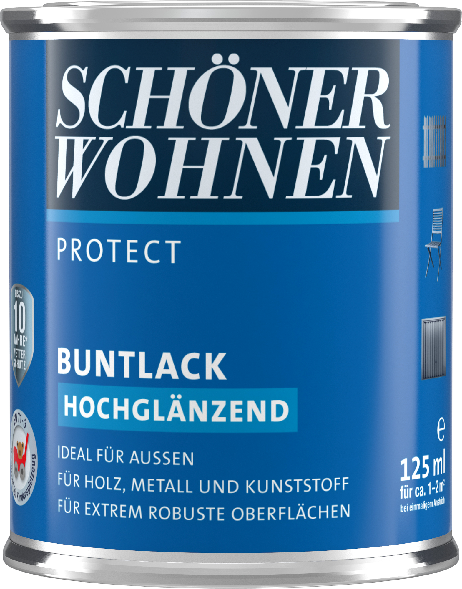 125ml Schöner Wohnen Protect Buntlack hochglänzend RAL 9001 Cremeweiß