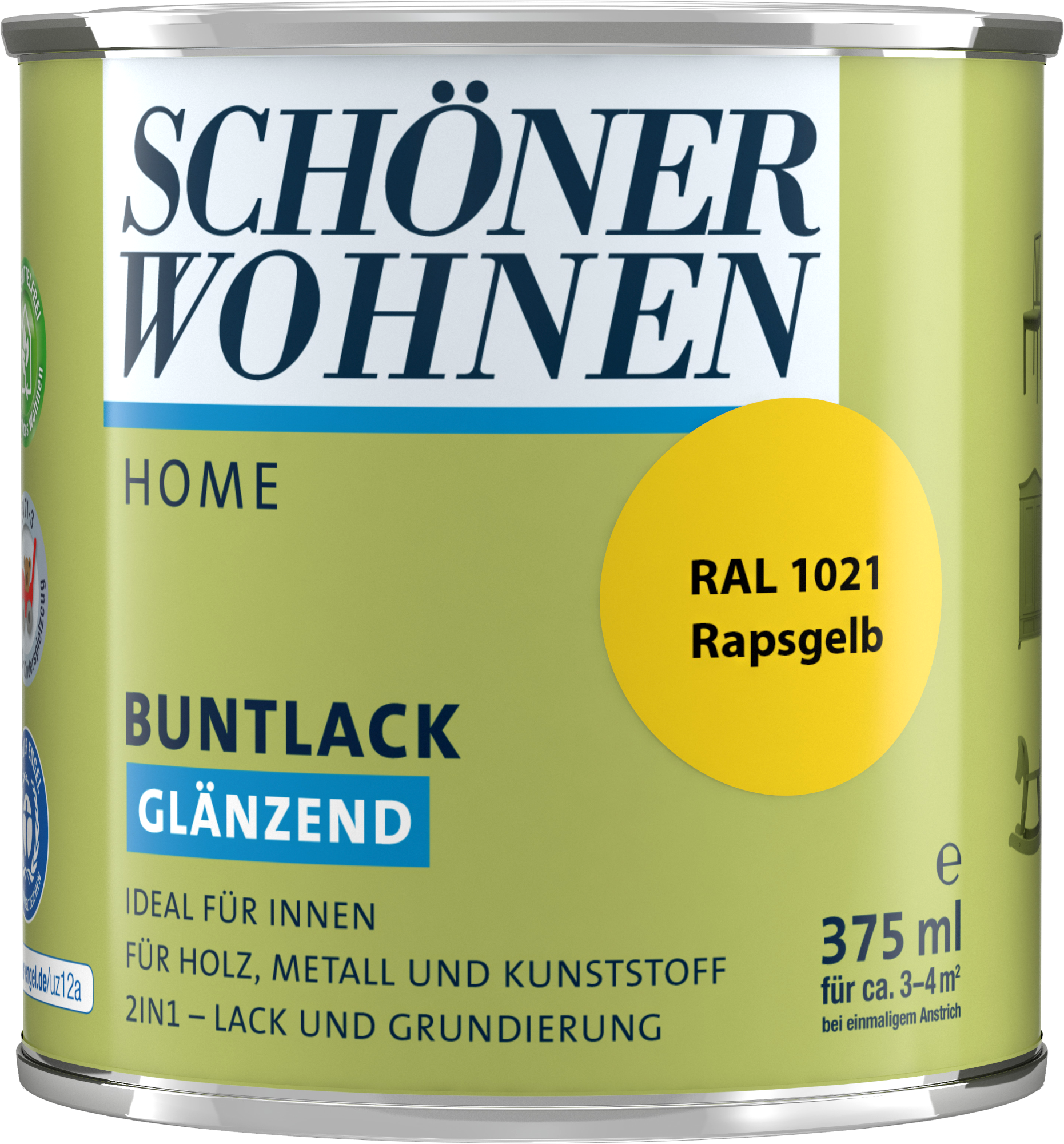 375ml Schöner Wohnen Home Buntlack glänzend, RAL 1021 Rapsgelb