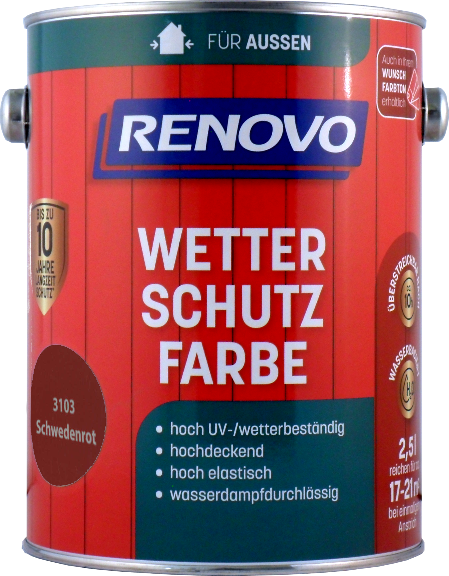2,5 L Renovo Wetterschutzfarbe 3103 schwedenrot