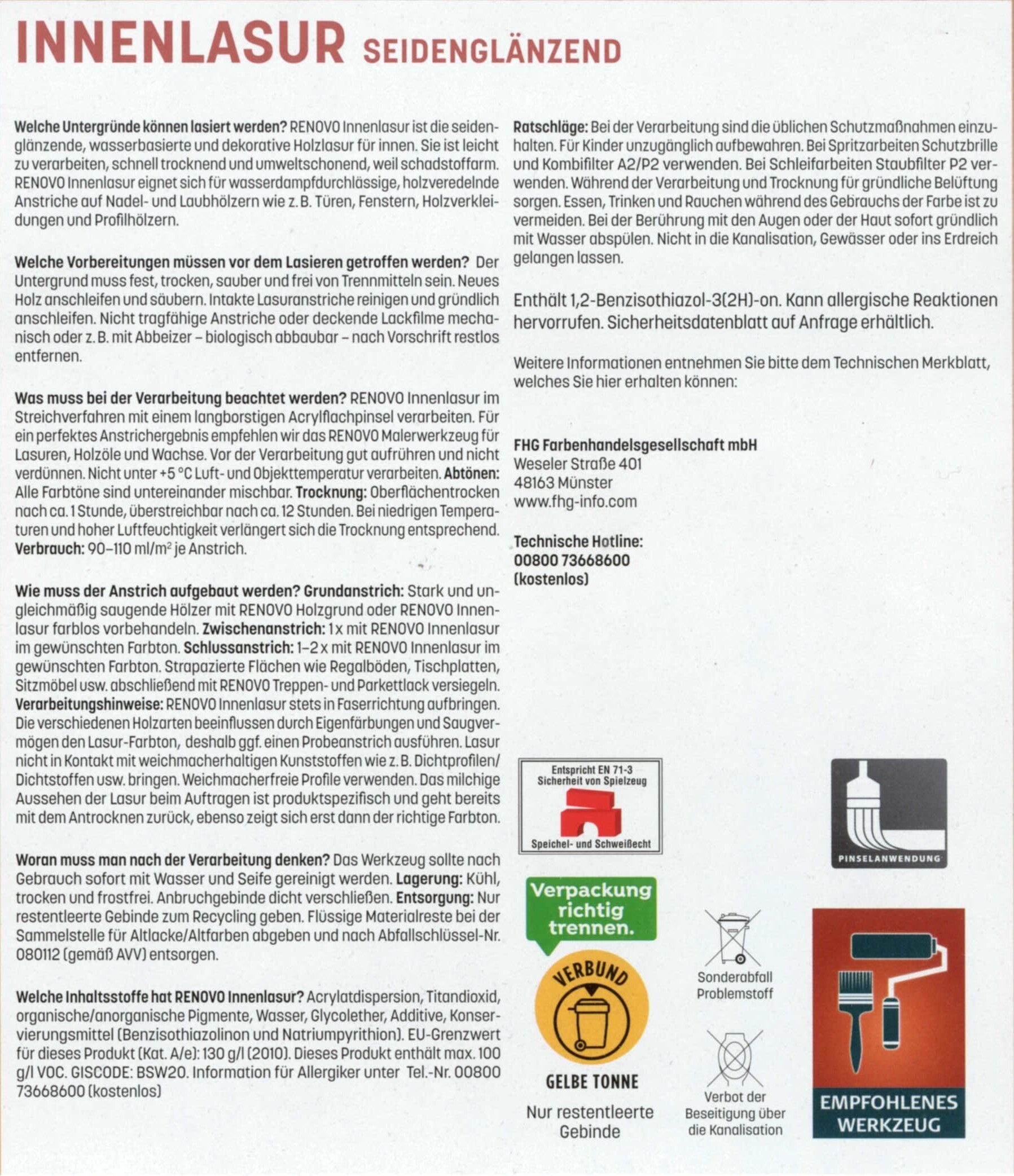 750ml Renovo Innenlasur / Wohnraumlasur Kiefer