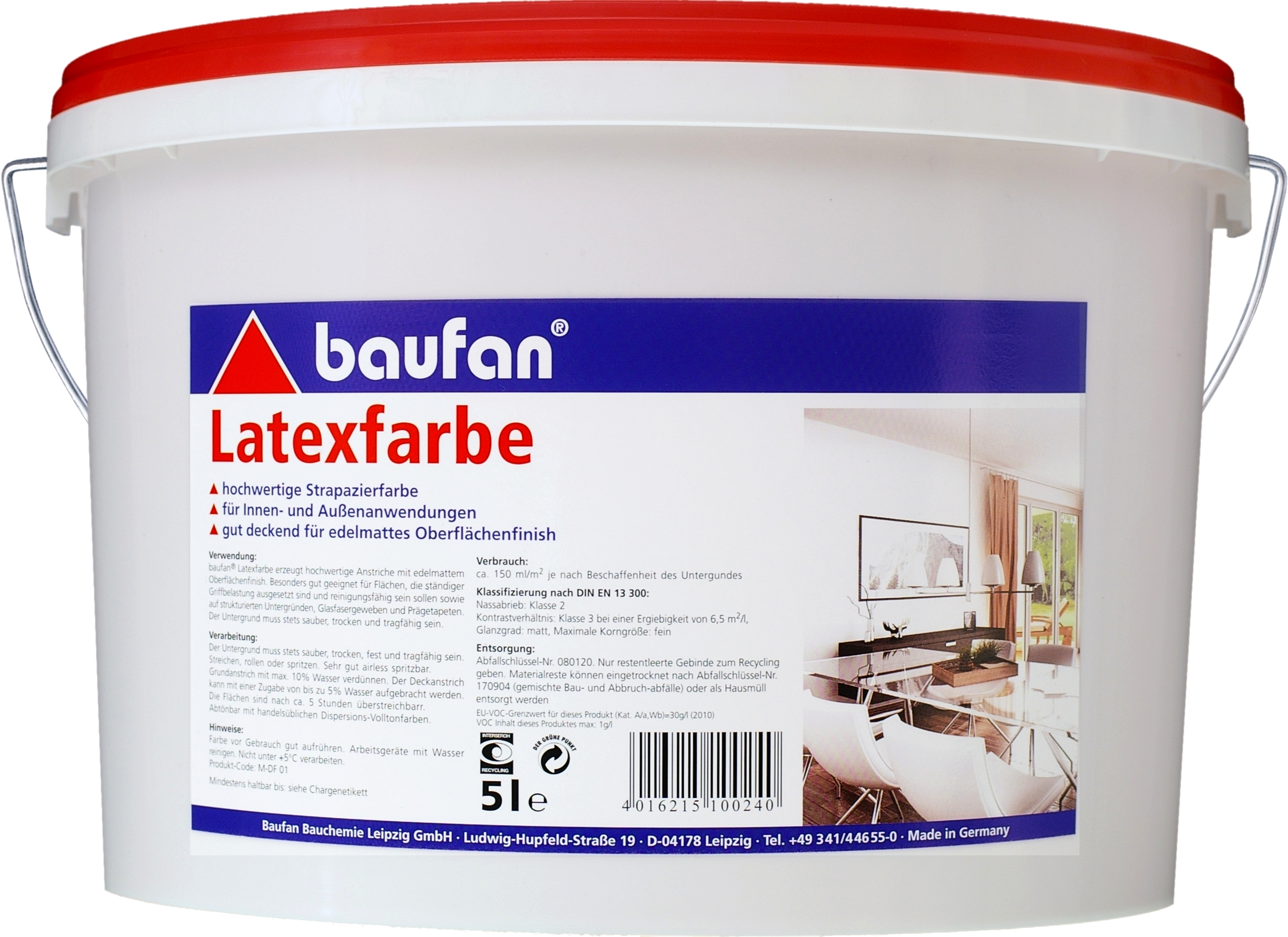 5 Liter BAUFAN Latexfarbe weiß