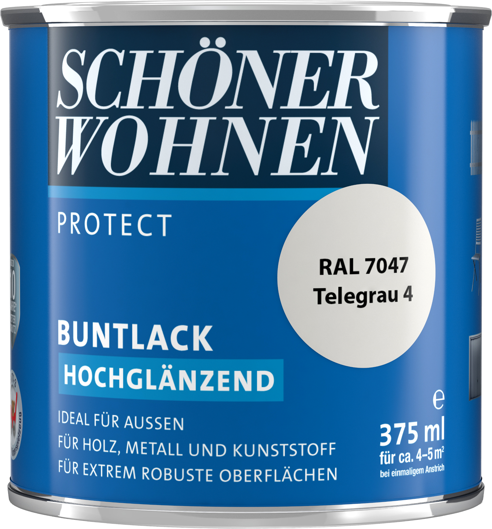 375ml Schöner Wohnen Protect Buntlack hochglänzend RAL 7047 Telegrau 4