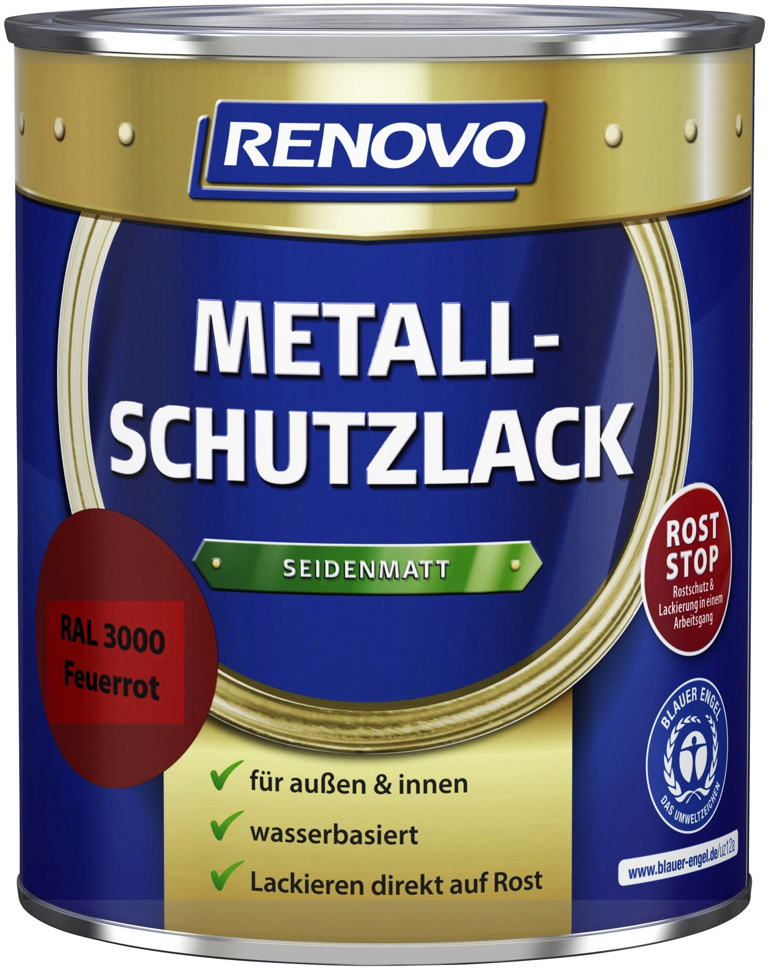 750ml Renovo Metallschutzlack sdm Feuerrot 3000