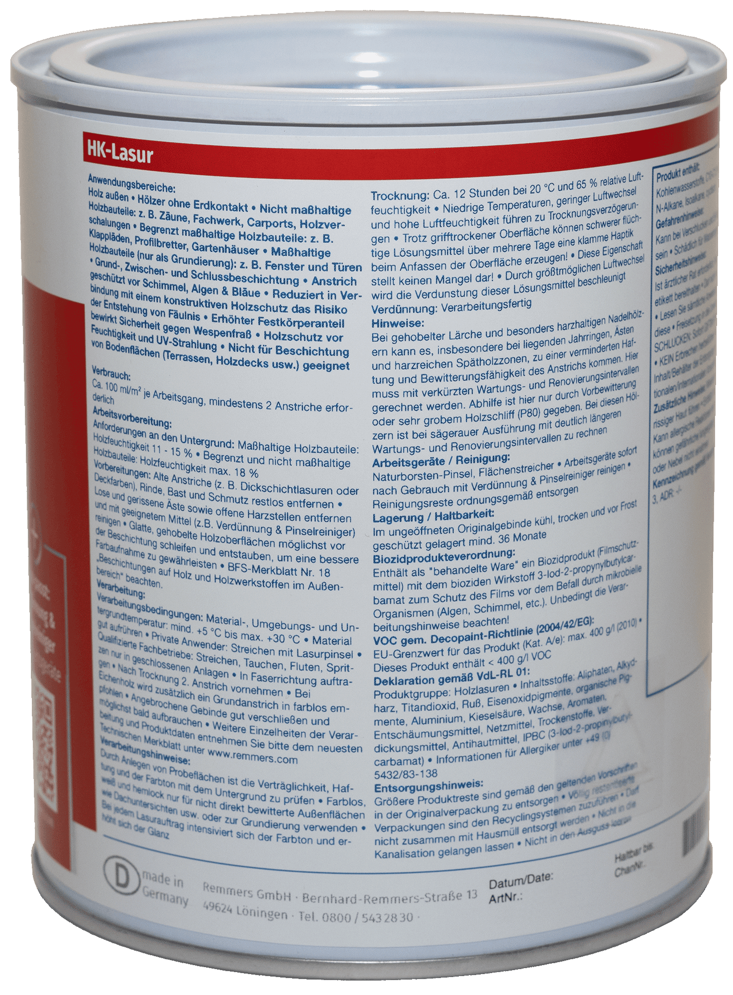 750ml Remmers HK Lasur Farblos