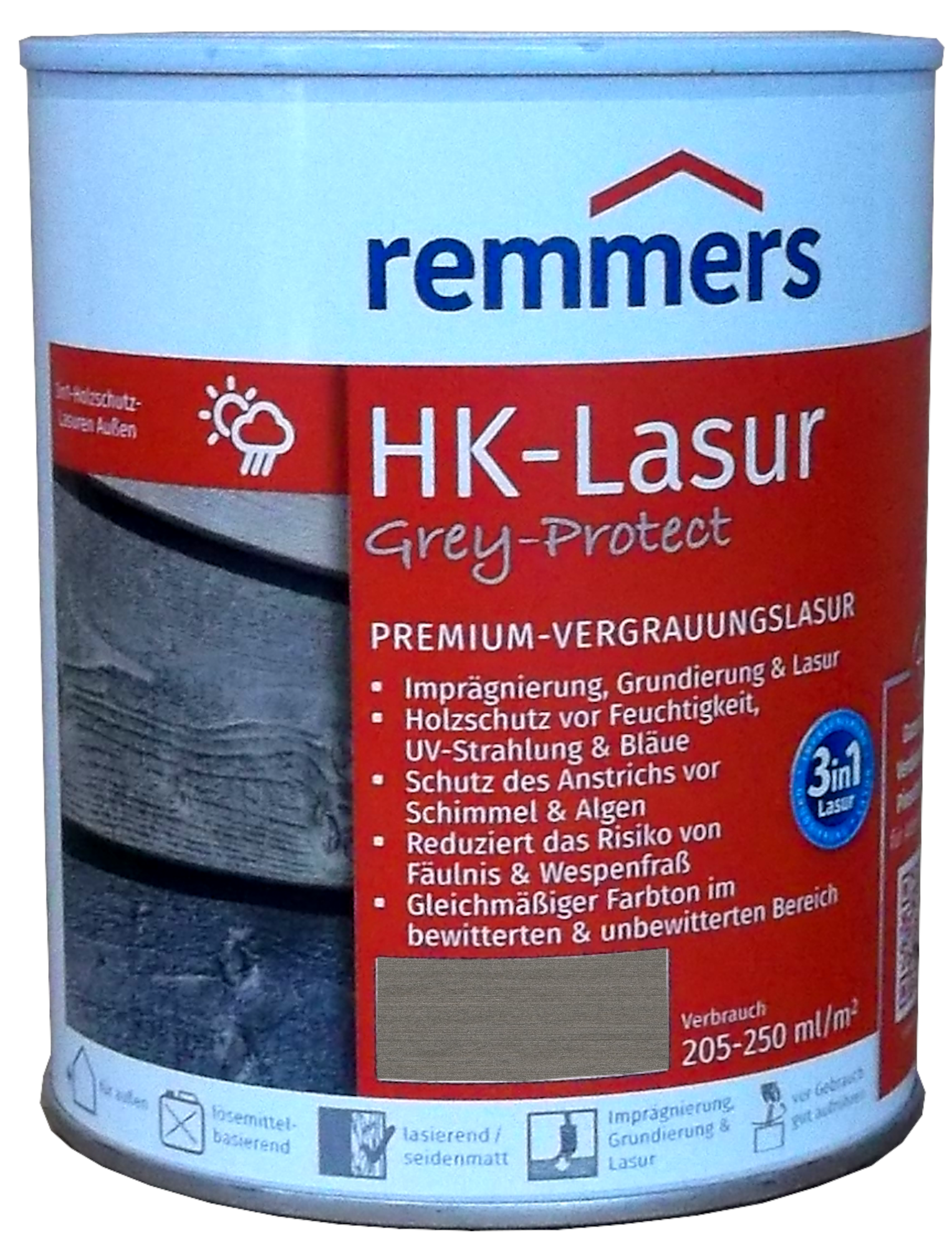 750ml Remmers HK Lasur Graphitgrau Grey-Protect
