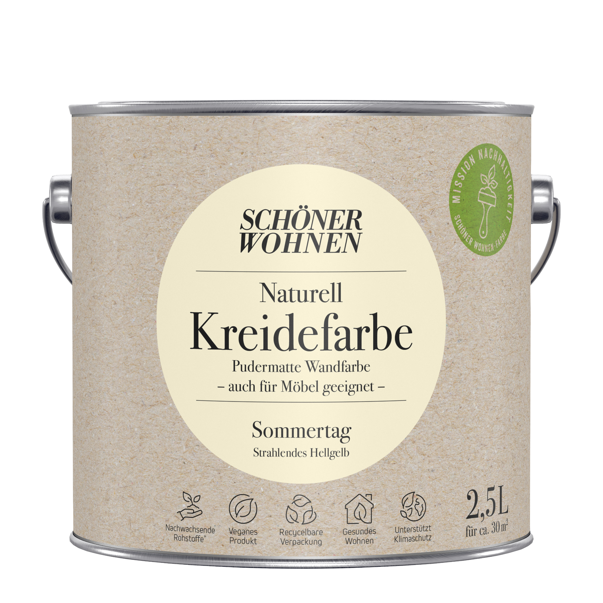 2,5L Schöner Wohnen Naturell Kreidefarbe Sommertag, Strahlendes Hellgelb