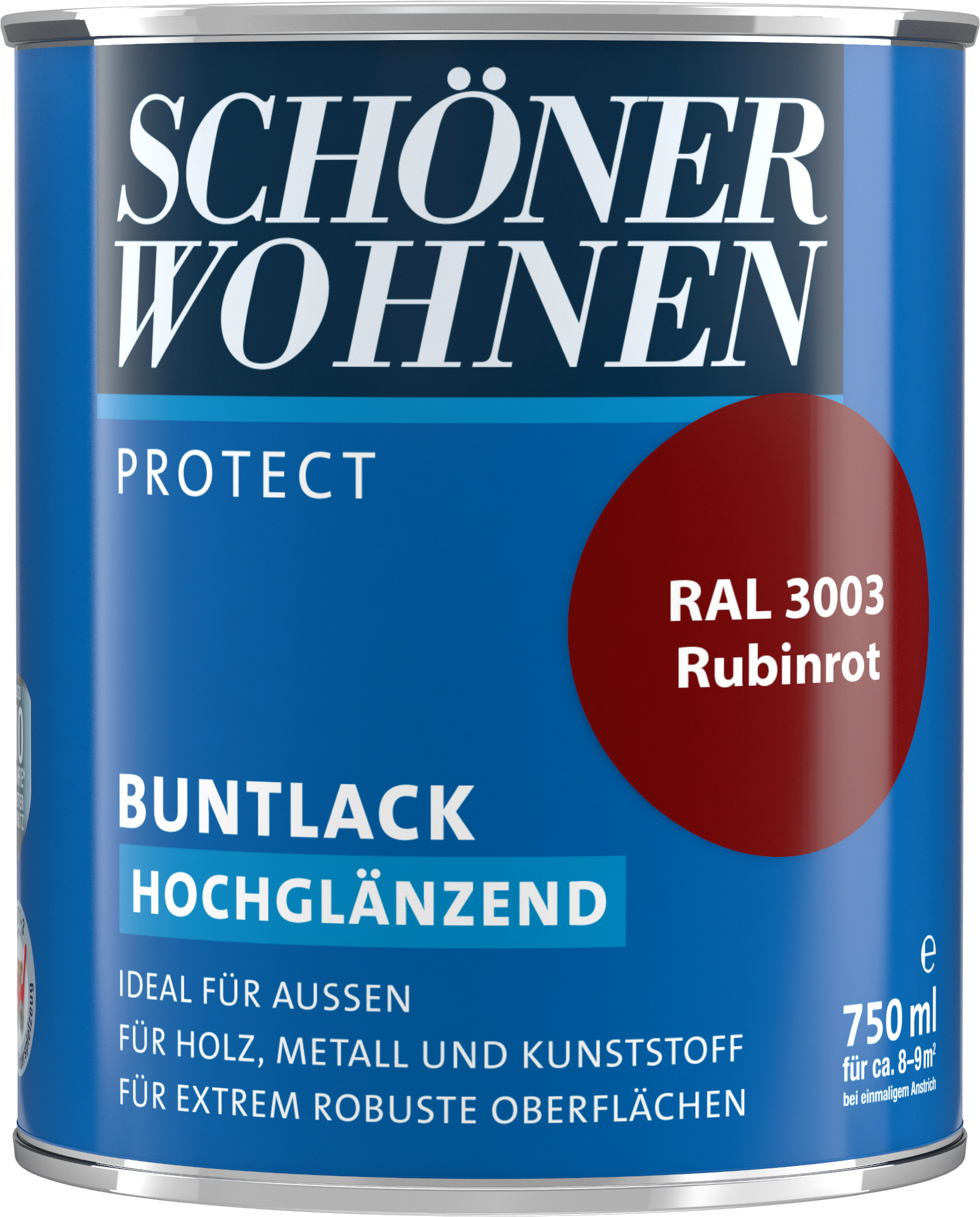 750ml Schöner Wohnen Protect Buntlack hochglänzend RAL 3003 Rubinrot