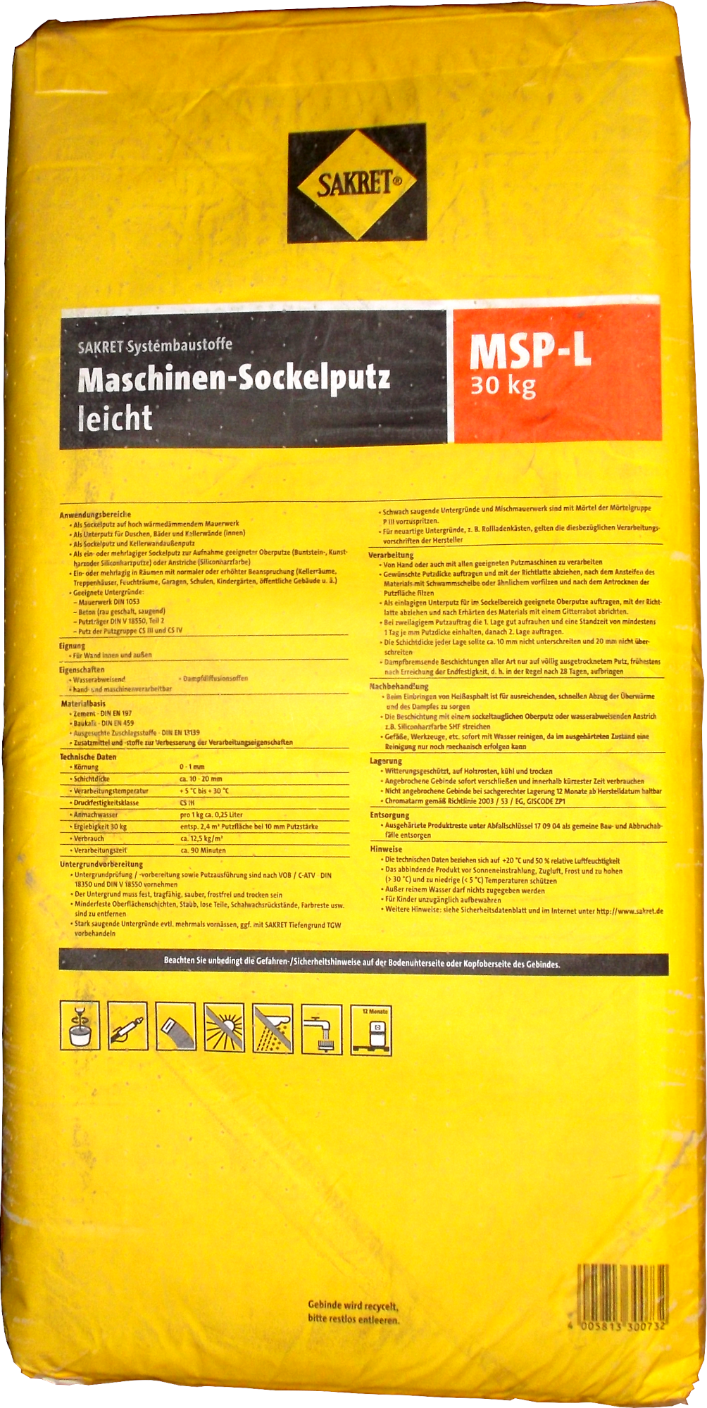 30kg Sakret Maschinen-Sockelputz leicht MSP-L