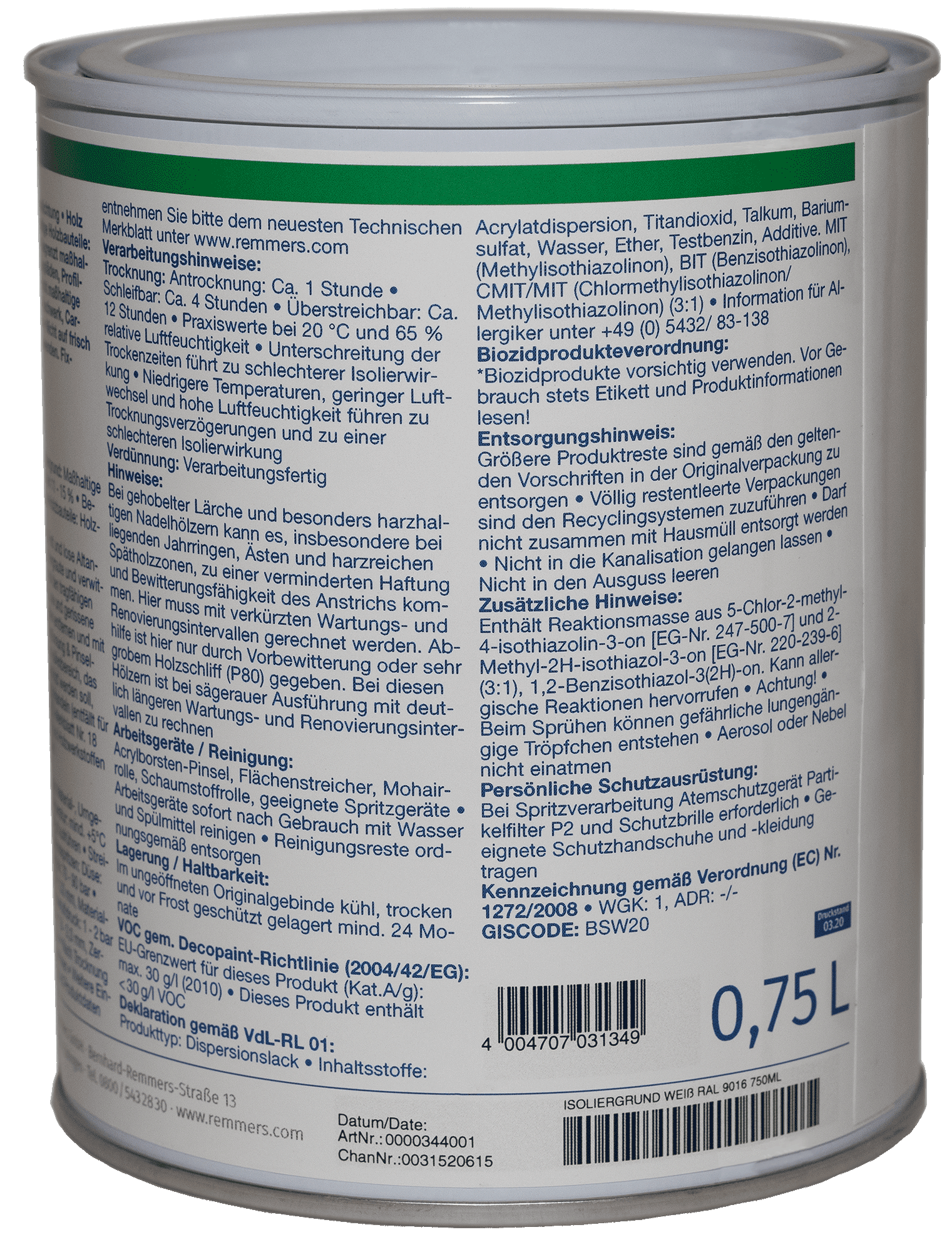 750ml Remmers Isoliergrund weiß