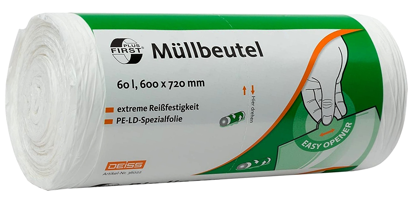 60 Liter Typ60 Weiß Abfallsäcke First Plus® 600x720 (50/Rolle)
