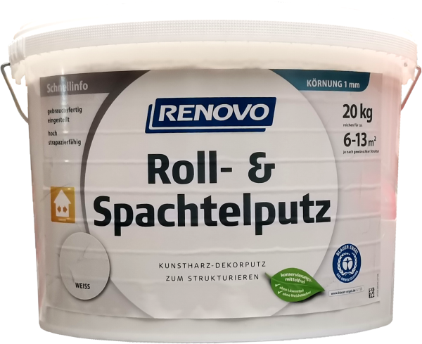 20kg Renovo Roll-& Spachtelputz 1mm Weiß für innen
