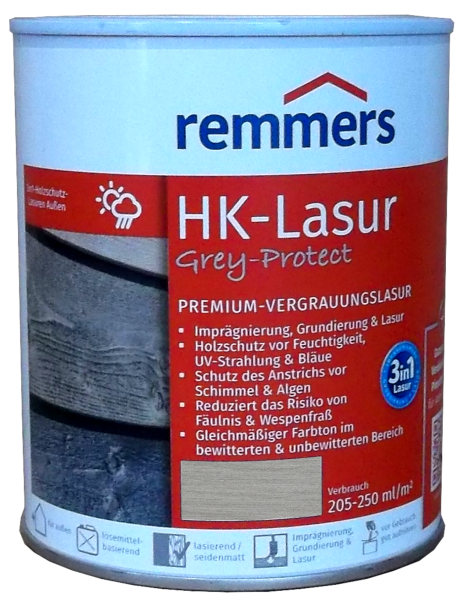 750ml Remmers HK Lasur Platingrau Grey Protect