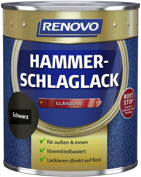 250ml Renovo Hammerschlaglack glänzend schwarz