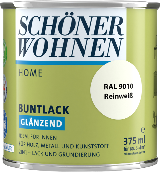 375ml Schöner Wohnen Home Buntlack glänzend, RAL 9010 Reinweiß