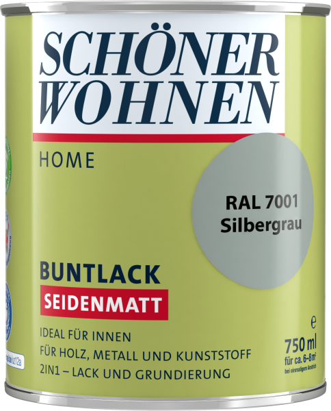 750ml Schöner Wohnen Home Buntlack seidenmatt, RAL 7001 Silbergrau